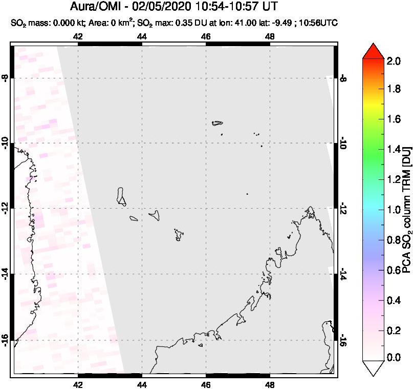 A sulfur dioxide image over Comoro Islands on Feb 05, 2020.