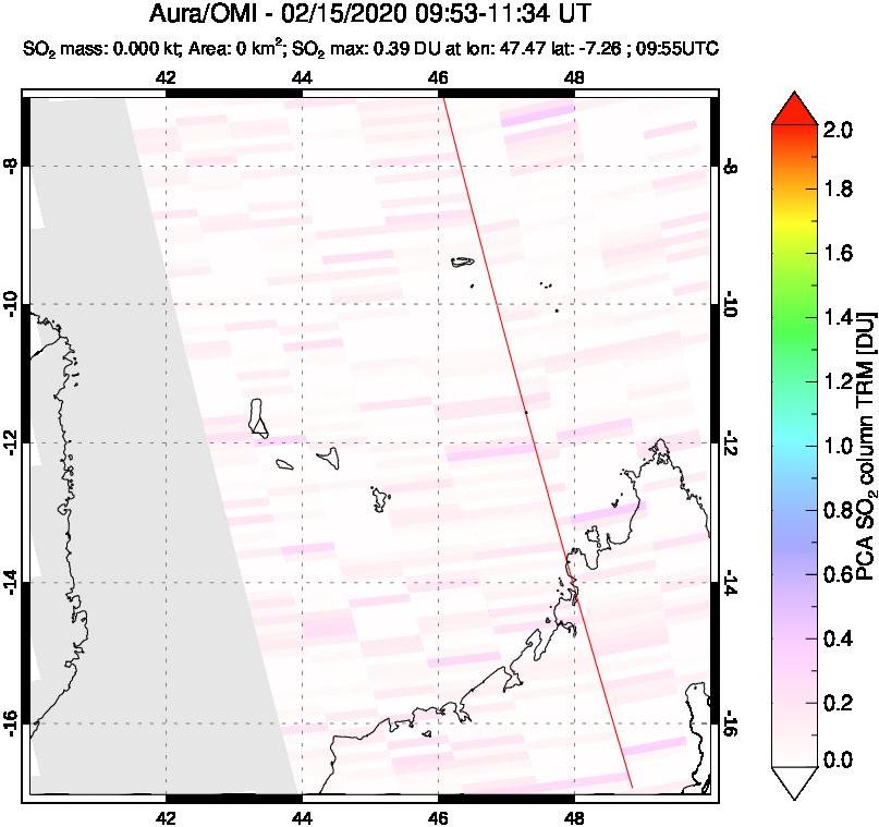 A sulfur dioxide image over Comoro Islands on Feb 15, 2020.