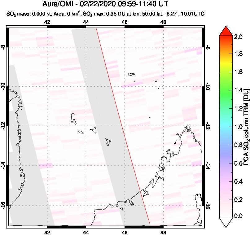 A sulfur dioxide image over Comoro Islands on Feb 22, 2020.