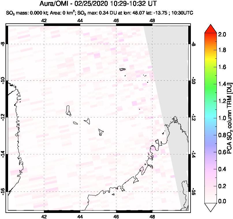 A sulfur dioxide image over Comoro Islands on Feb 25, 2020.