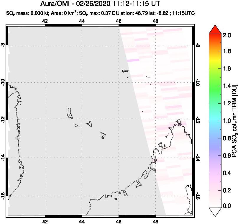 A sulfur dioxide image over Comoro Islands on Feb 26, 2020.
