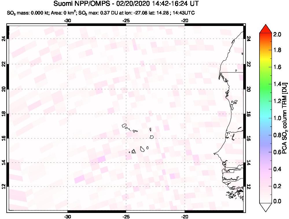 A sulfur dioxide image over Cape Verde Islands on Feb 20, 2020.