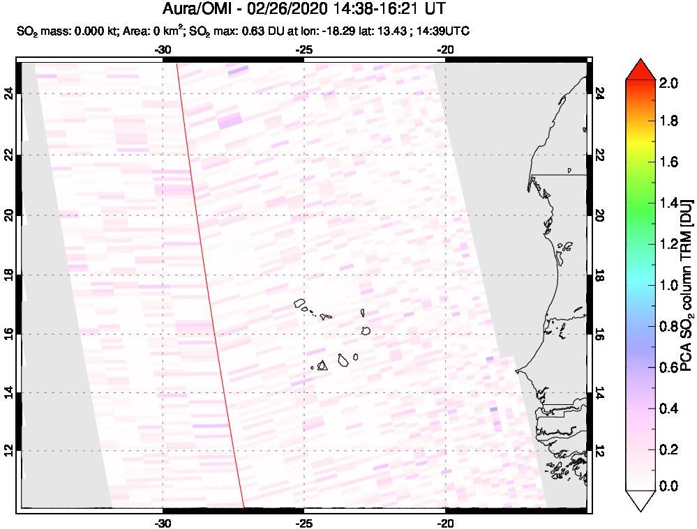 A sulfur dioxide image over Cape Verde Islands on Feb 26, 2020.
