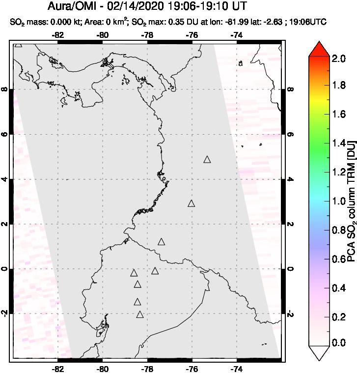 A sulfur dioxide image over Ecuador on Feb 14, 2020.
