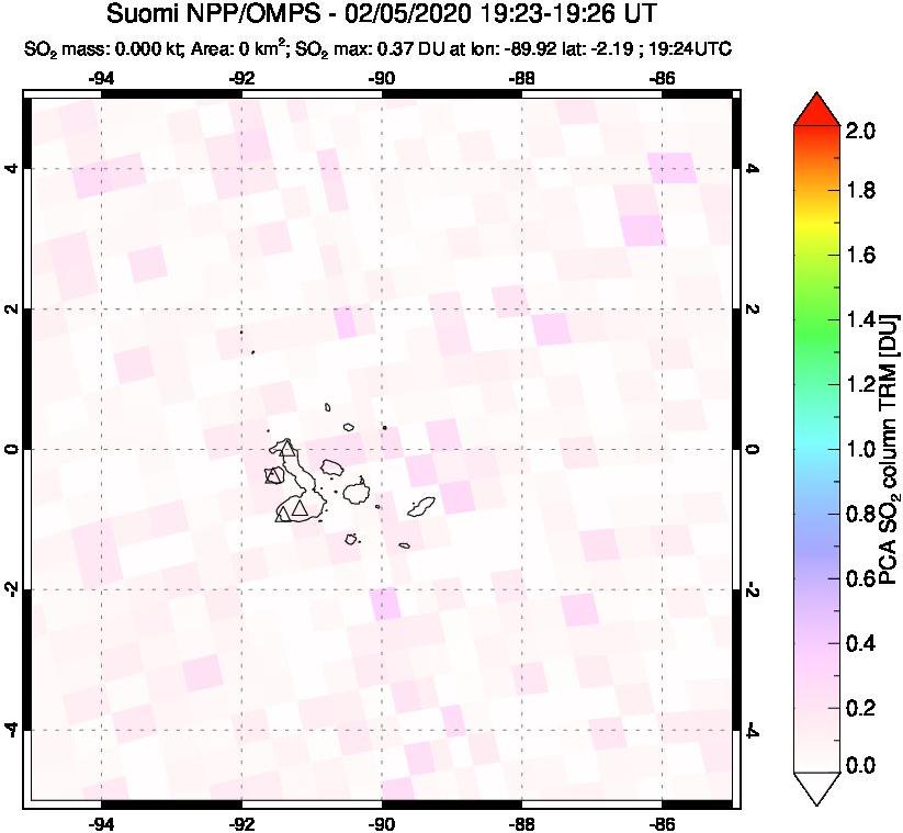 A sulfur dioxide image over Galápagos Islands on Feb 05, 2020.