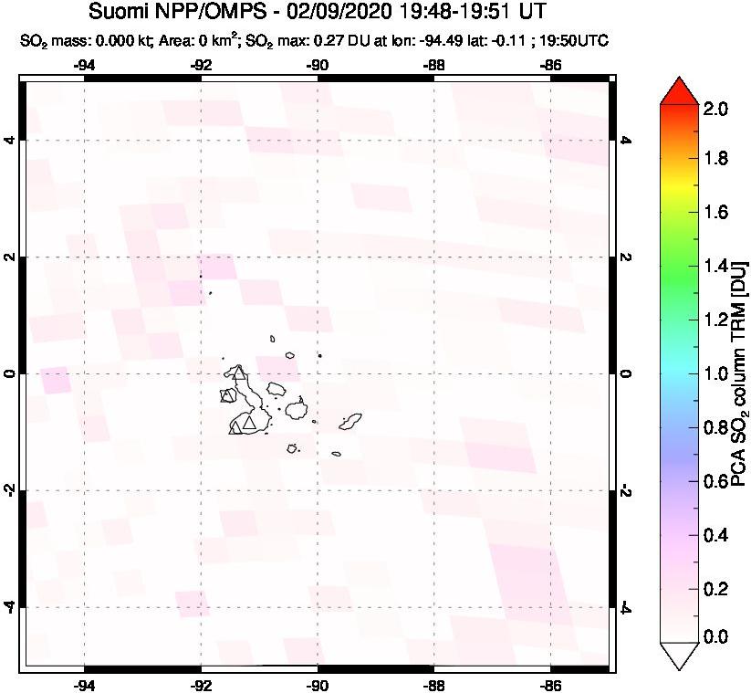 A sulfur dioxide image over Galápagos Islands on Feb 09, 2020.