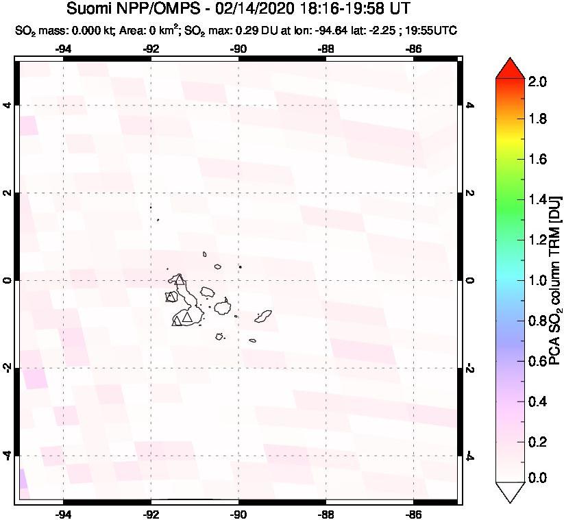 A sulfur dioxide image over Galápagos Islands on Feb 14, 2020.