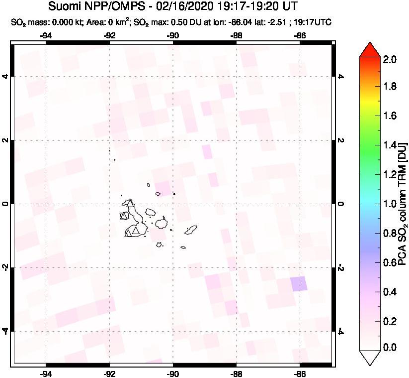 A sulfur dioxide image over Galápagos Islands on Feb 16, 2020.
