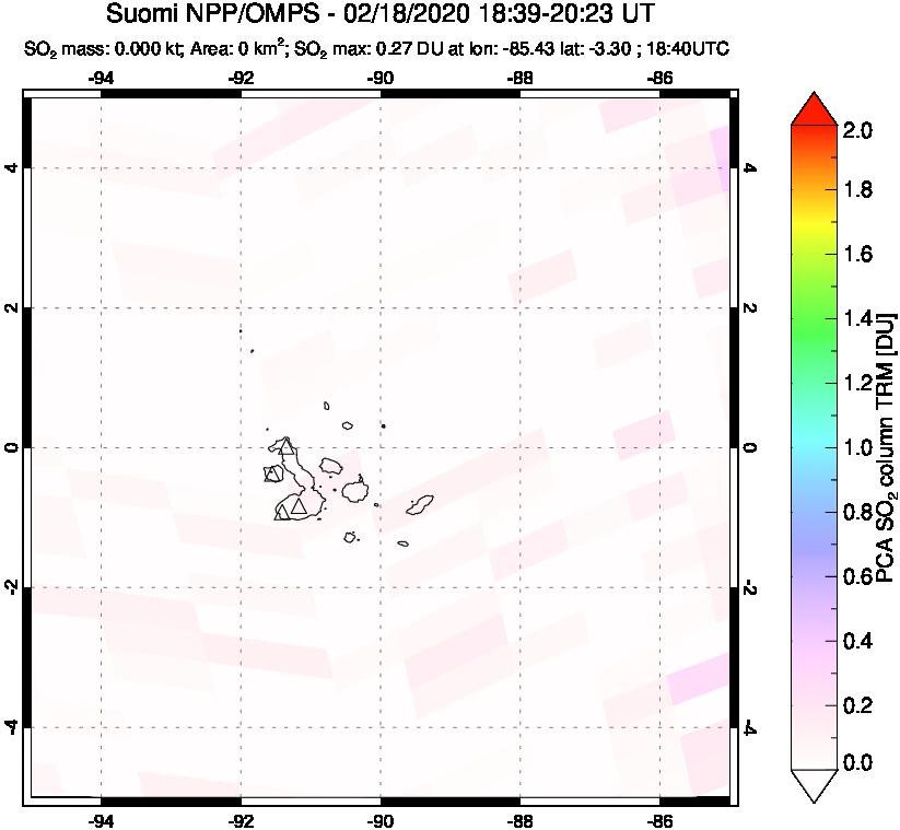 A sulfur dioxide image over Galápagos Islands on Feb 18, 2020.