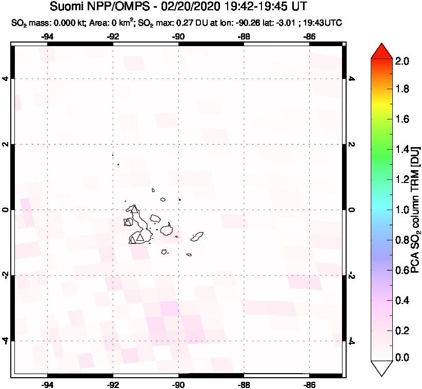A sulfur dioxide image over Galápagos Islands on Feb 20, 2020.
