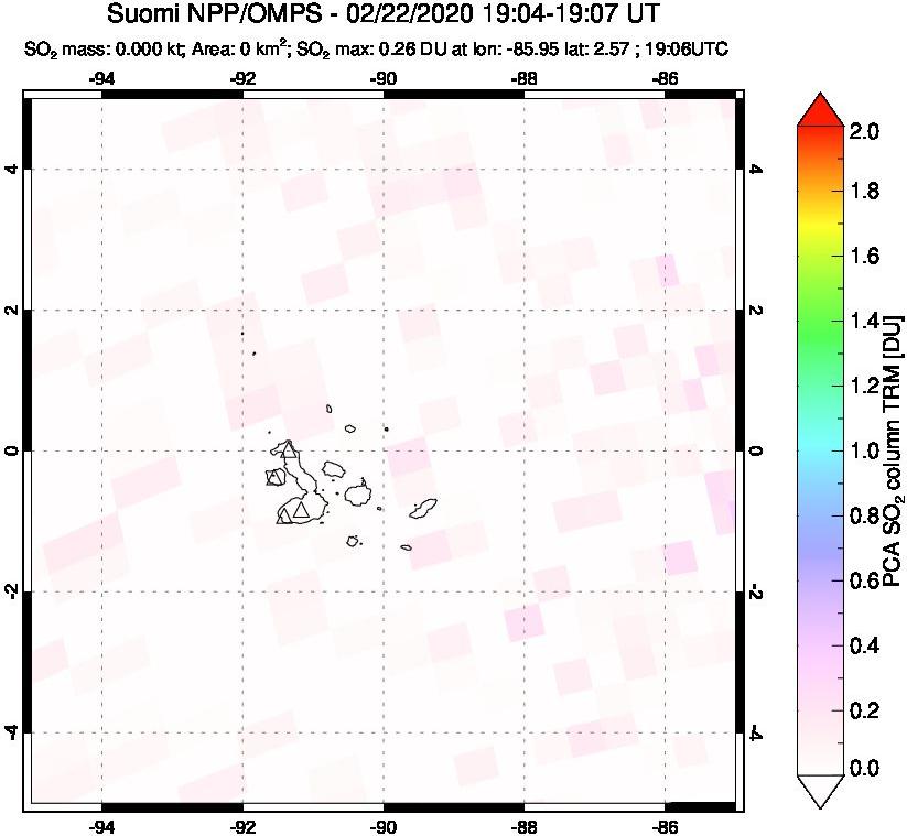A sulfur dioxide image over Galápagos Islands on Feb 22, 2020.