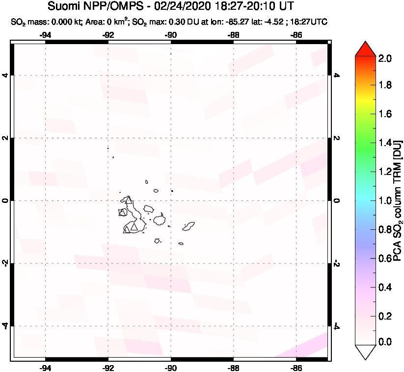 A sulfur dioxide image over Galápagos Islands on Feb 24, 2020.