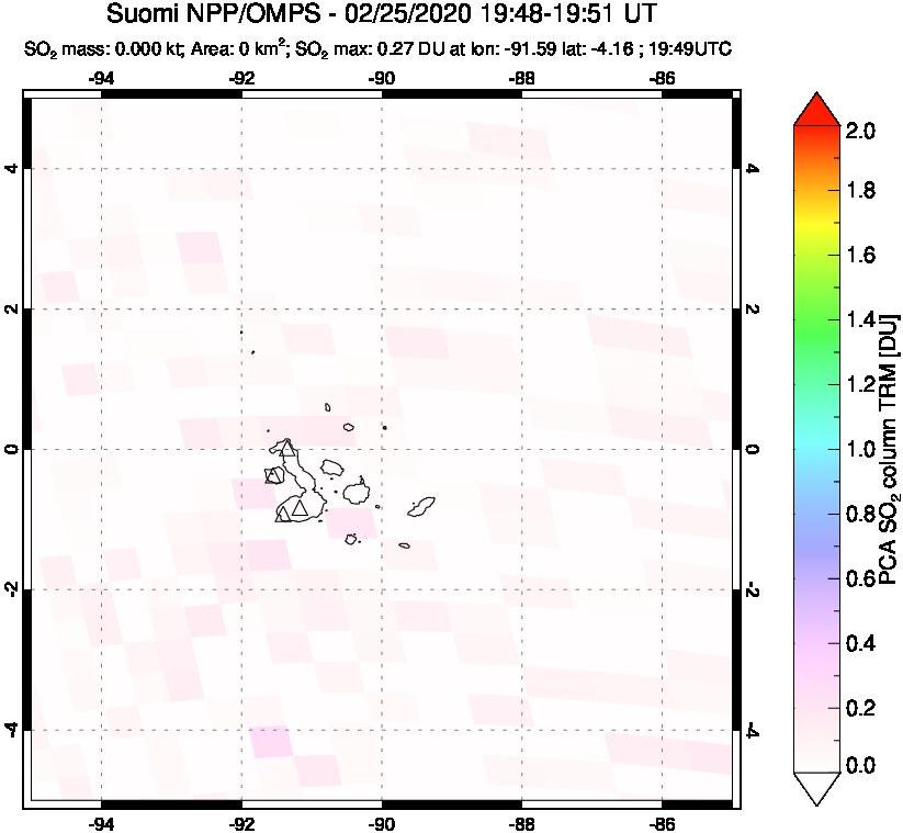 A sulfur dioxide image over Galápagos Islands on Feb 25, 2020.