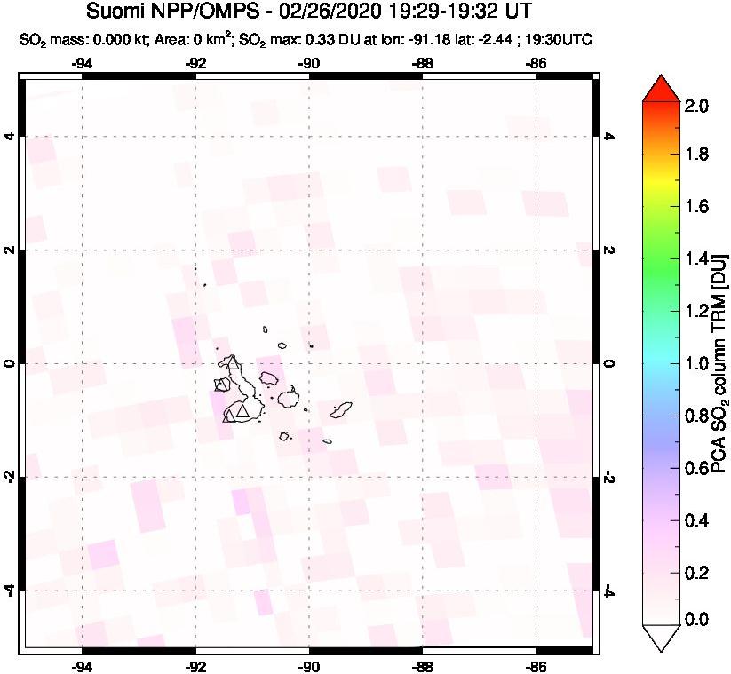 A sulfur dioxide image over Galápagos Islands on Feb 26, 2020.