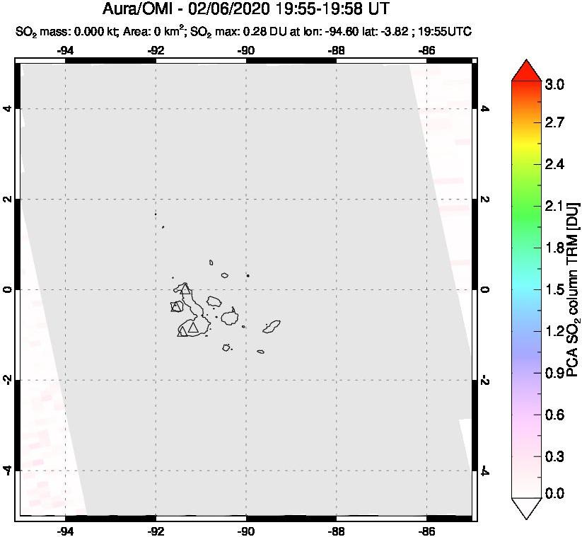 A sulfur dioxide image over Galápagos Islands on Feb 06, 2020.