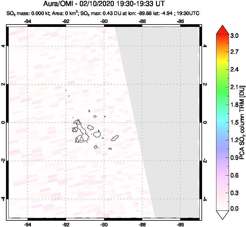 A sulfur dioxide image over Galápagos Islands on Feb 10, 2020.