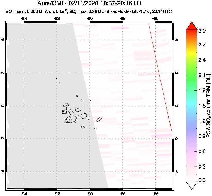 A sulfur dioxide image over Galápagos Islands on Feb 11, 2020.