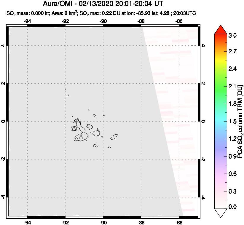 A sulfur dioxide image over Galápagos Islands on Feb 13, 2020.