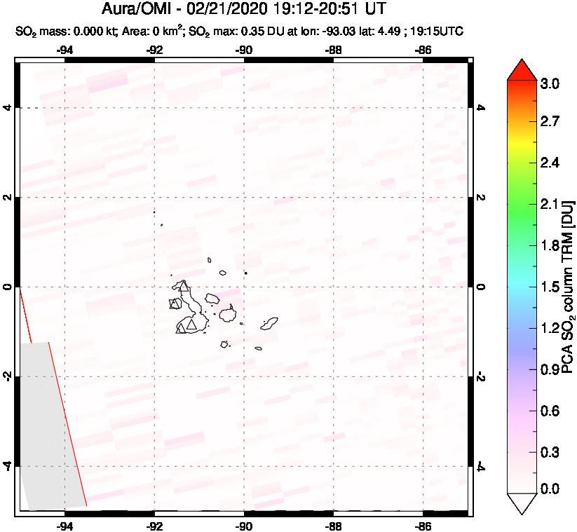 A sulfur dioxide image over Galápagos Islands on Feb 21, 2020.