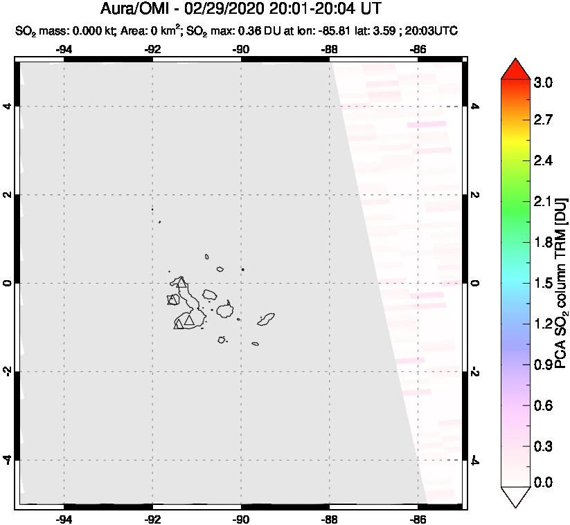 A sulfur dioxide image over Galápagos Islands on Feb 29, 2020.