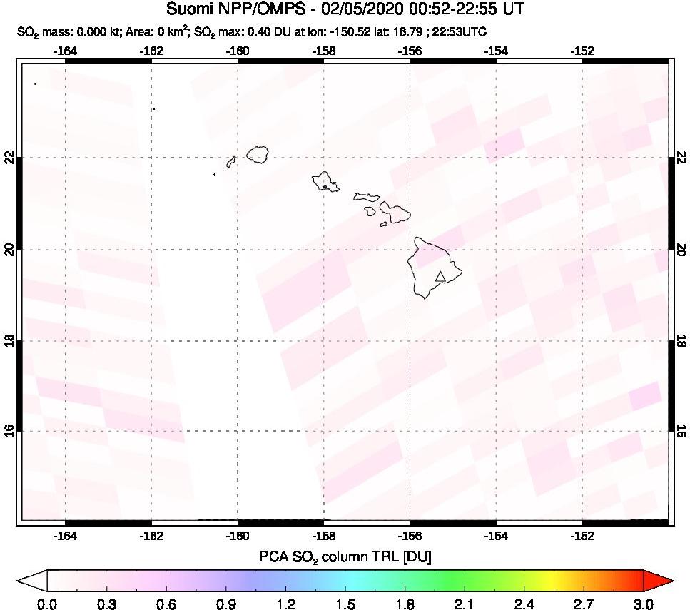 A sulfur dioxide image over Hawaii, USA on Feb 05, 2020.