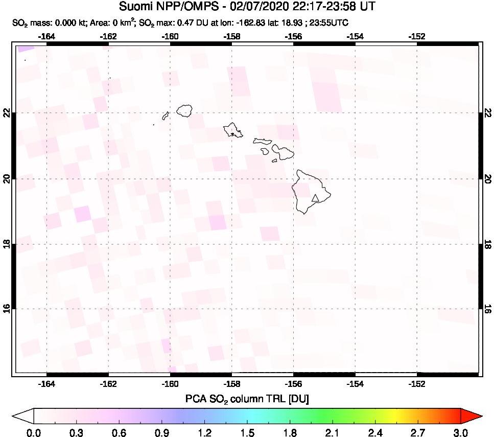 A sulfur dioxide image over Hawaii, USA on Feb 07, 2020.