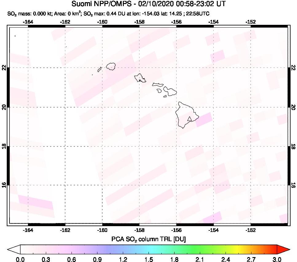 A sulfur dioxide image over Hawaii, USA on Feb 10, 2020.