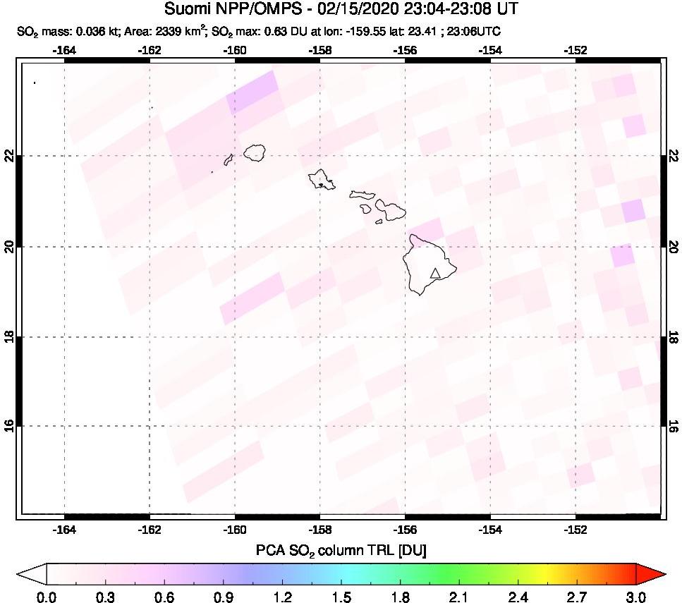 A sulfur dioxide image over Hawaii, USA on Feb 15, 2020.