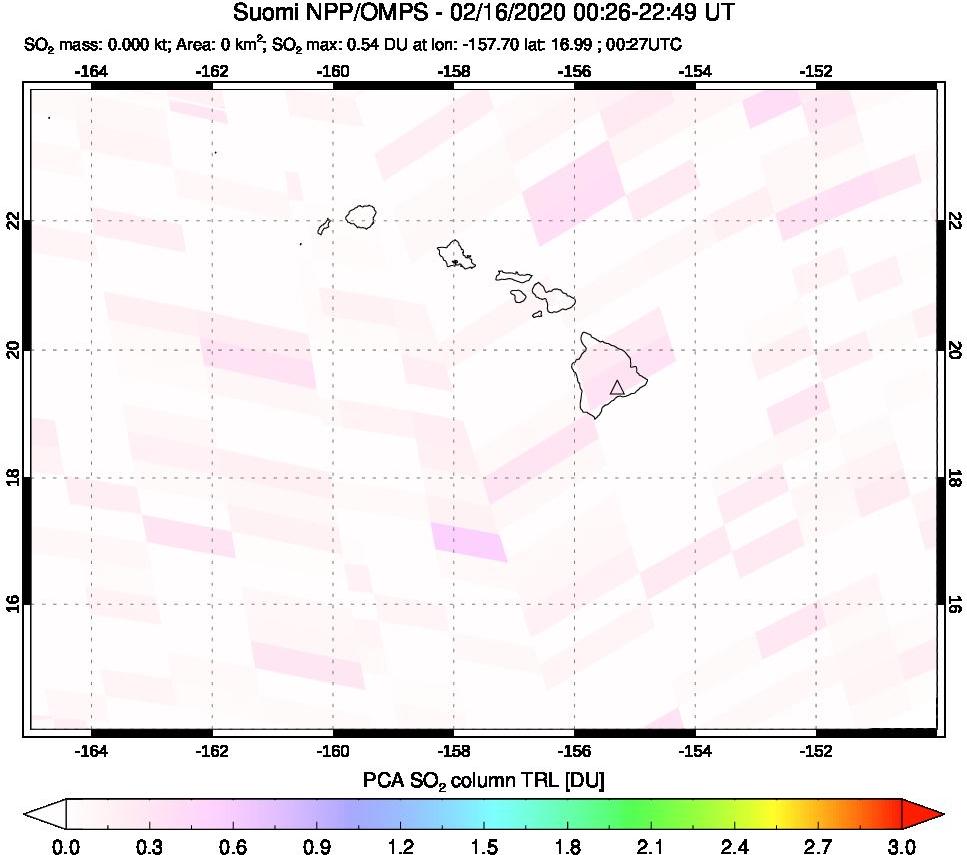 A sulfur dioxide image over Hawaii, USA on Feb 16, 2020.