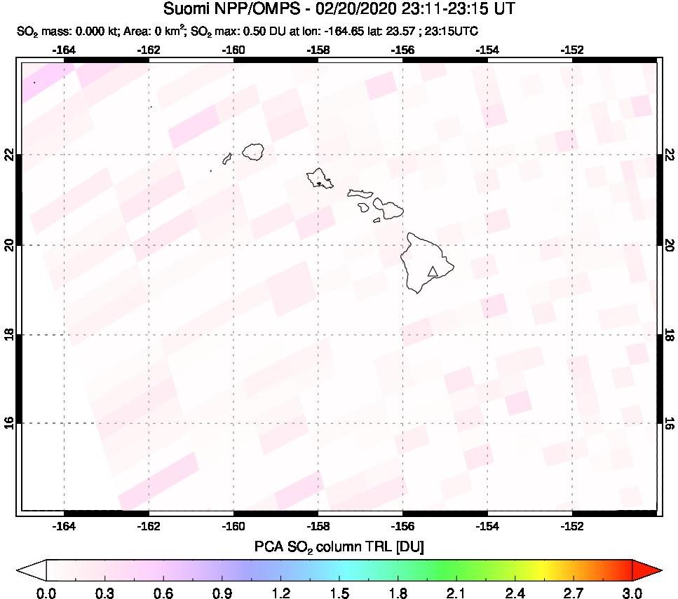 A sulfur dioxide image over Hawaii, USA on Feb 20, 2020.