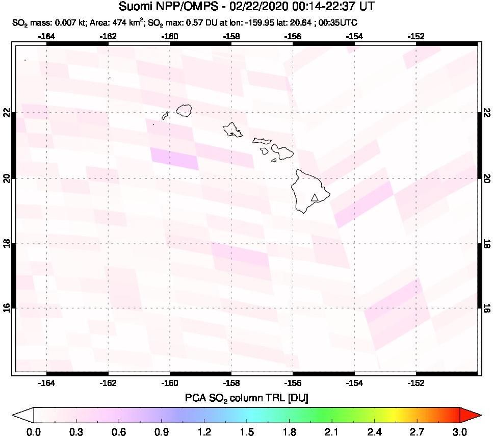 A sulfur dioxide image over Hawaii, USA on Feb 22, 2020.