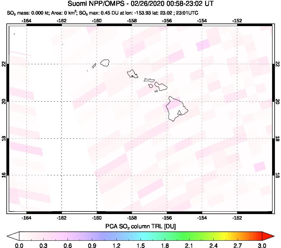 A sulfur dioxide image over Hawaii, USA on Feb 26, 2020.