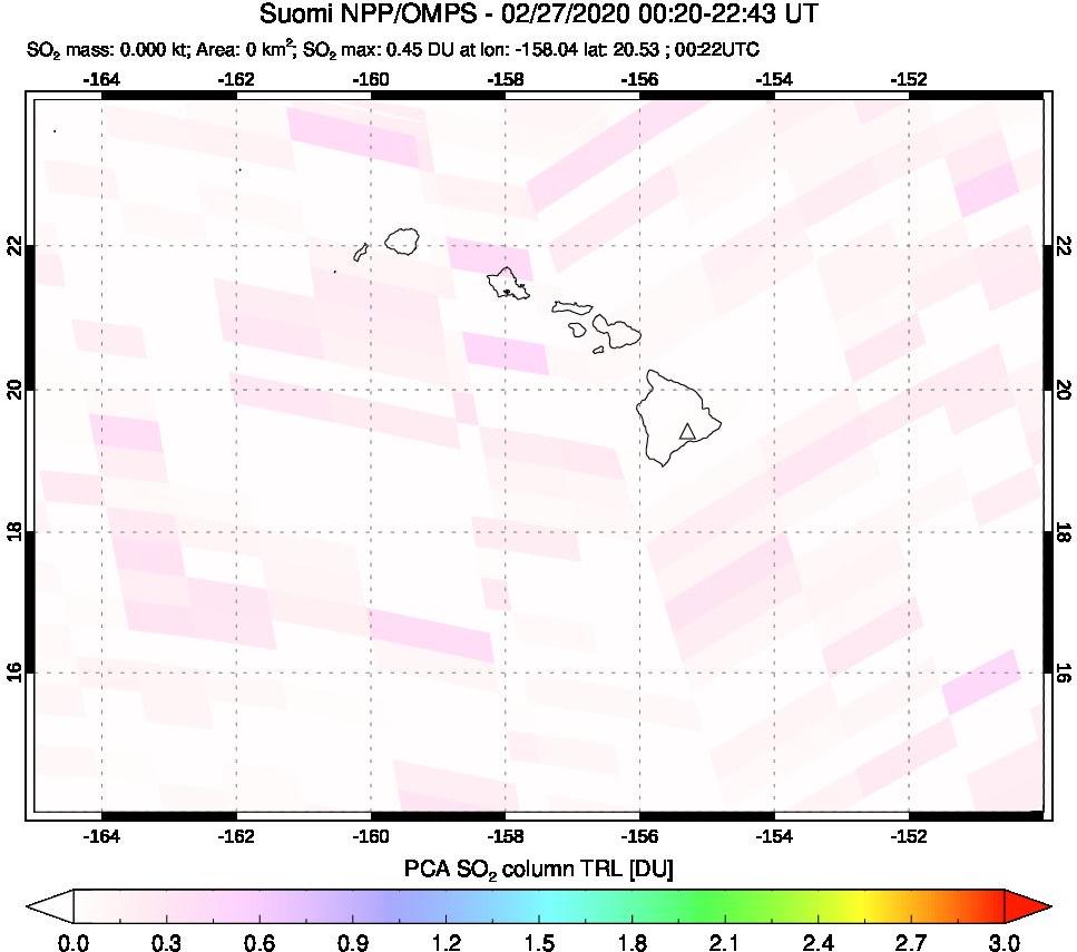A sulfur dioxide image over Hawaii, USA on Feb 27, 2020.