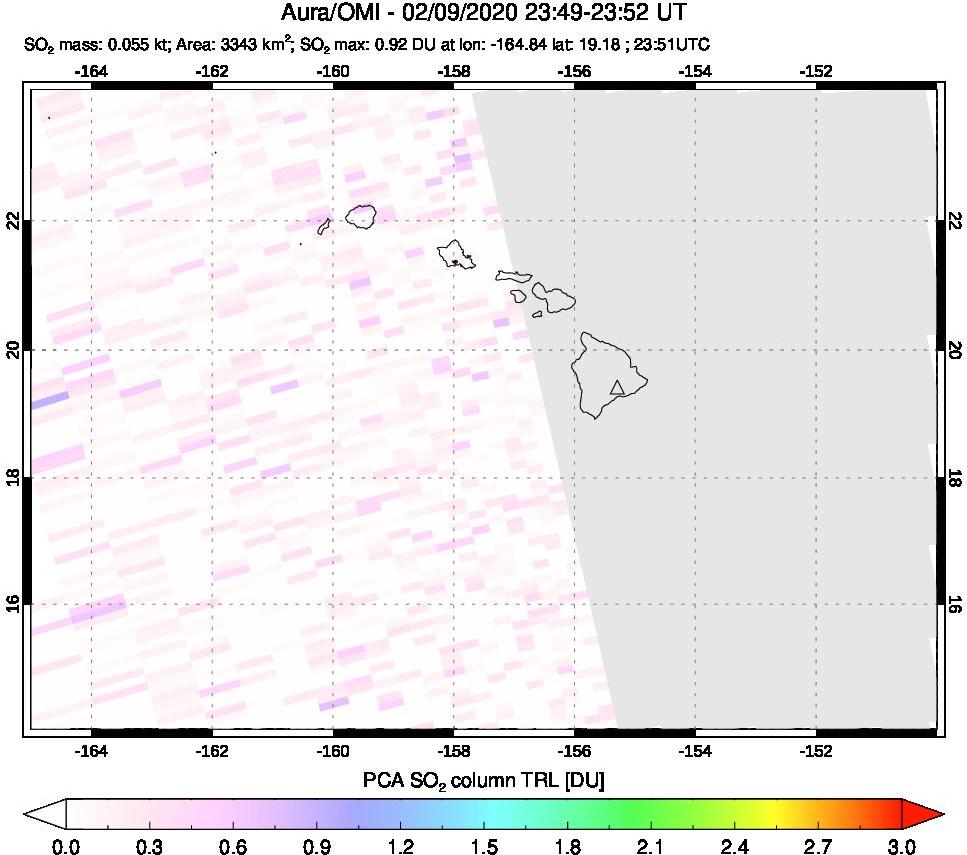 A sulfur dioxide image over Hawaii, USA on Feb 09, 2020.