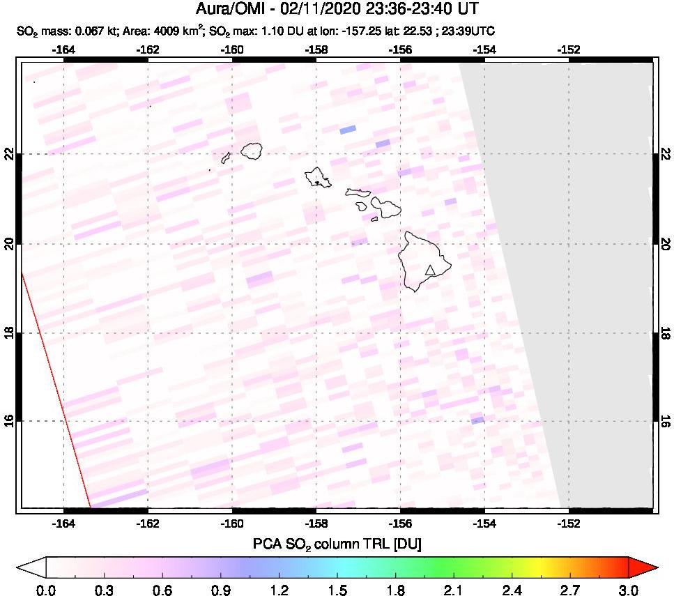 A sulfur dioxide image over Hawaii, USA on Feb 11, 2020.