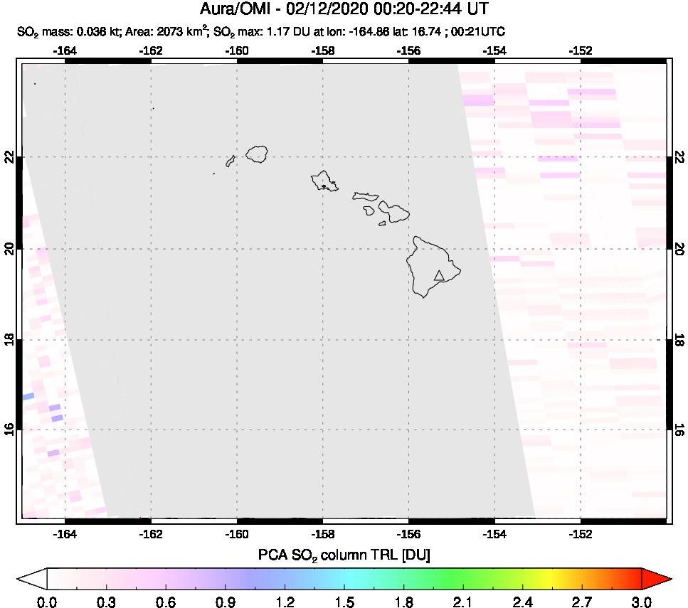 A sulfur dioxide image over Hawaii, USA on Feb 12, 2020.