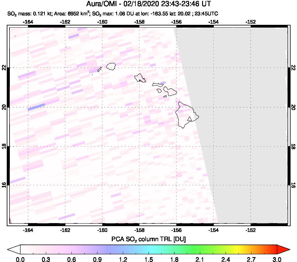 A sulfur dioxide image over Hawaii, USA on Feb 18, 2020.