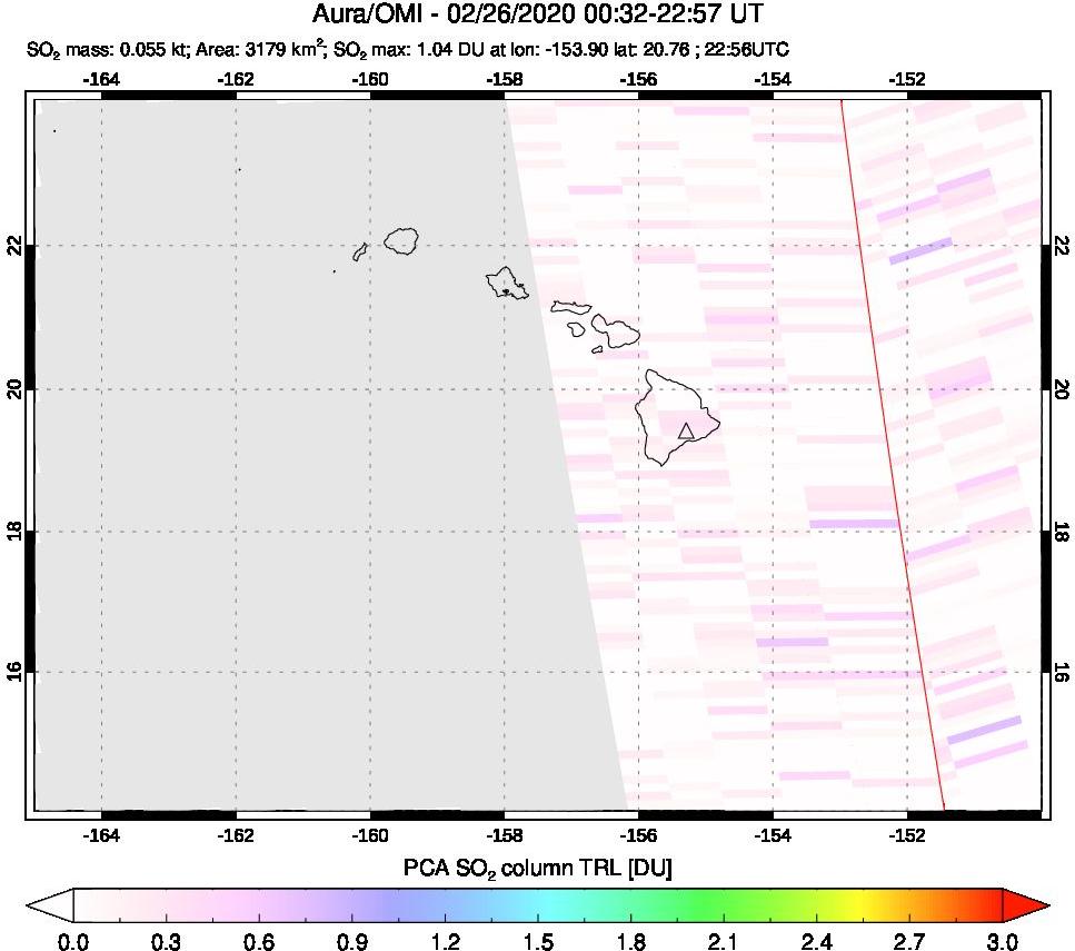 A sulfur dioxide image over Hawaii, USA on Feb 26, 2020.