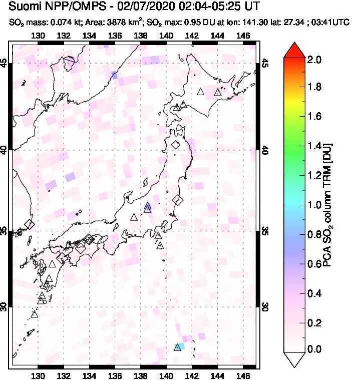 A sulfur dioxide image over Japan on Feb 07, 2020.