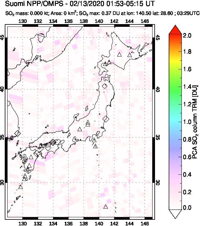 A sulfur dioxide image over Japan on Feb 13, 2020.