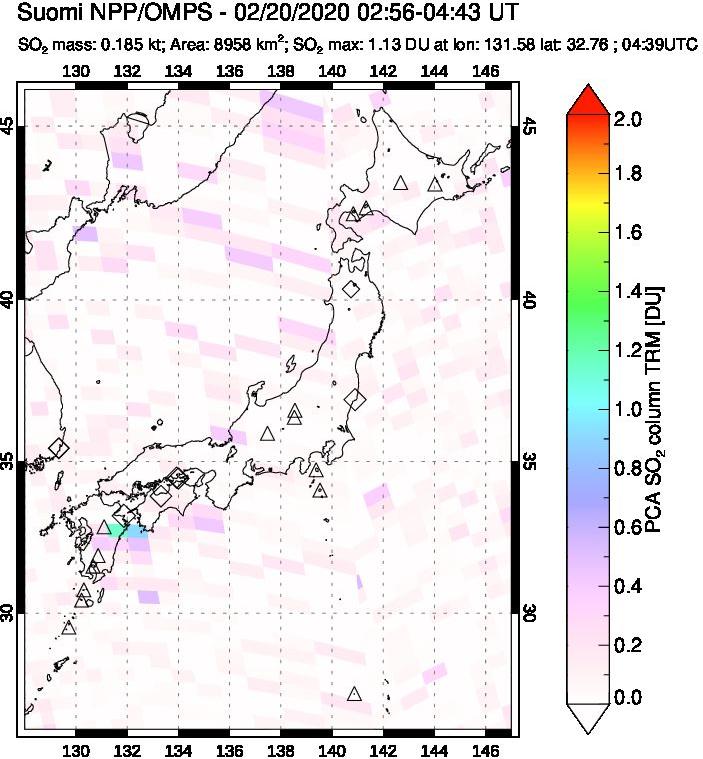 A sulfur dioxide image over Japan on Feb 20, 2020.