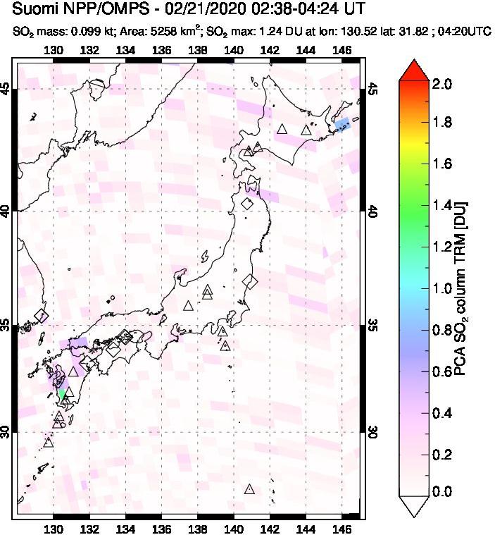 A sulfur dioxide image over Japan on Feb 21, 2020.