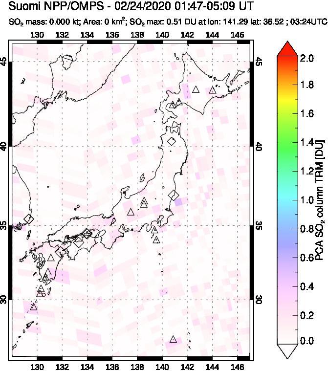 A sulfur dioxide image over Japan on Feb 24, 2020.