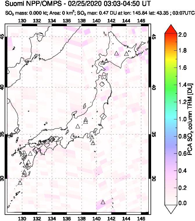 A sulfur dioxide image over Japan on Feb 25, 2020.