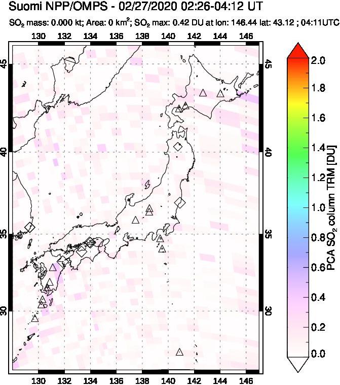 A sulfur dioxide image over Japan on Feb 27, 2020.