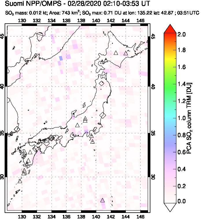 A sulfur dioxide image over Japan on Feb 28, 2020.