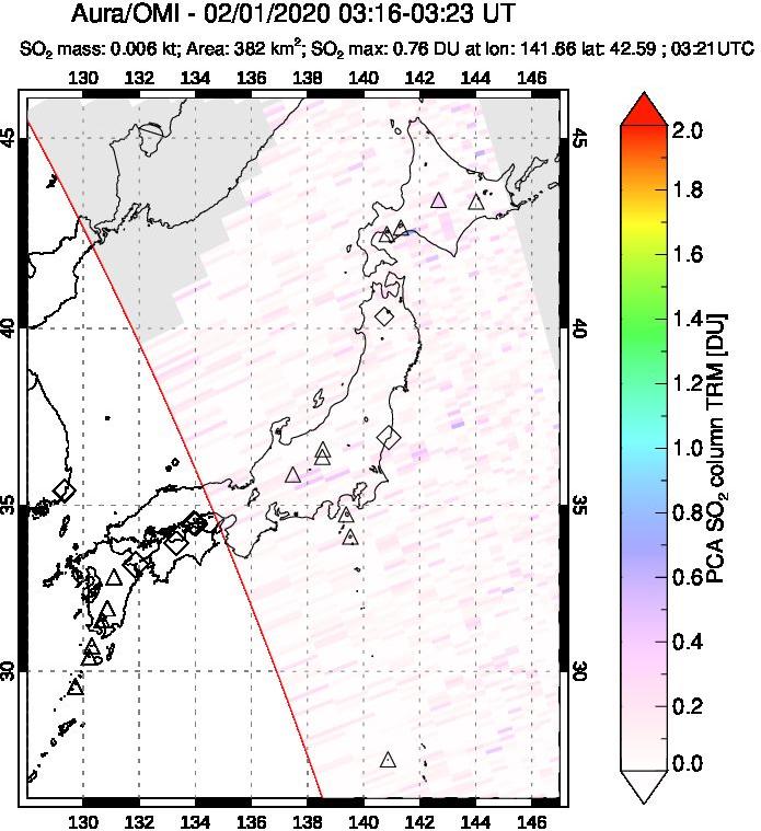 A sulfur dioxide image over Japan on Feb 01, 2020.