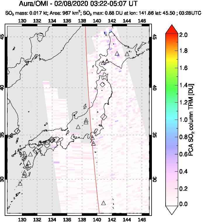 A sulfur dioxide image over Japan on Feb 08, 2020.