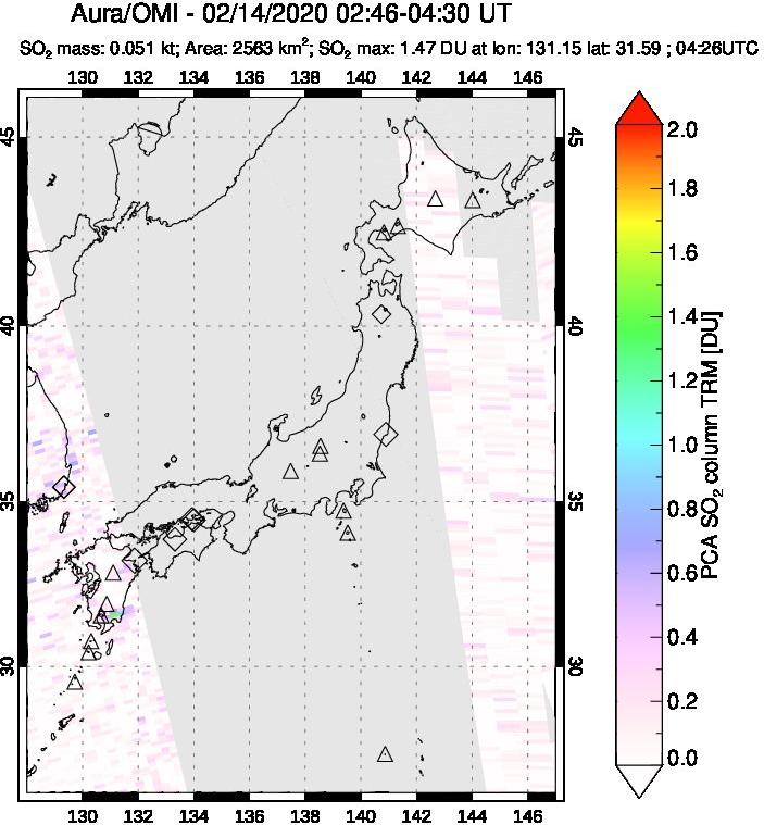 A sulfur dioxide image over Japan on Feb 14, 2020.
