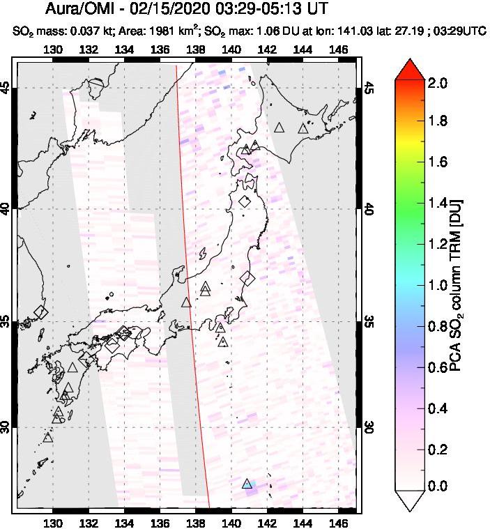 A sulfur dioxide image over Japan on Feb 15, 2020.